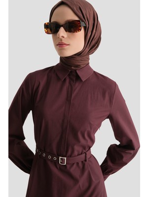 Armine Kemer Detaylı Pamuk Elbise Mürdüm