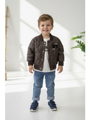 Miniğimin Cicileri 93 Panç Işleme Detaylı 3 Lü Erkek Çocuk Takım - Kahve