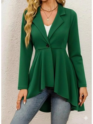 Veralya Kadın Uzun Kollu Yakalı Önden Düğmeli Uzun Atlas Blazer Ceket