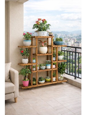 Alan Dekor Eskitme Ceviz Ahşap Dekoratif Çiçeklik Saksılık Balkon Bahçe Standı Mobilyası