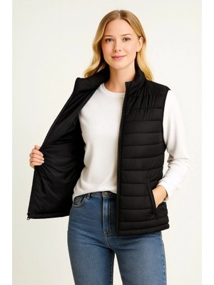 Veralya Şişme Fermuarlı Yelek Su Itici Kapitone Astarlı Kumaş Cepli Hafif Kışlık Spor Rahat Kalıp