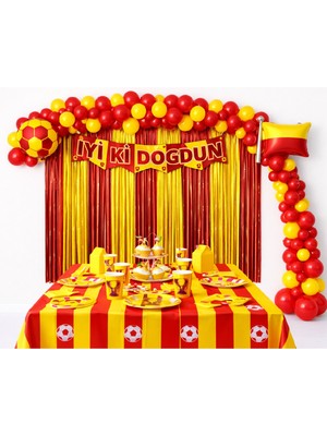 Bkmc Lüks Tabak Bardaklı Sarı Kırmızı Taraftar (Süper Set) Arkafonlu Konsepti Doğum Günü Parti Seti Süsü