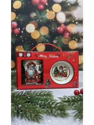 Eski Yeni Antik Yılbaşı Temalı Kupa,tabak ve Kaşığı Hediye Kutusunda