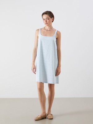 Lc Waikiki Yeni Sezon Kare Yaka Taşlı Askılı A Kesim Mini Jean Elbise