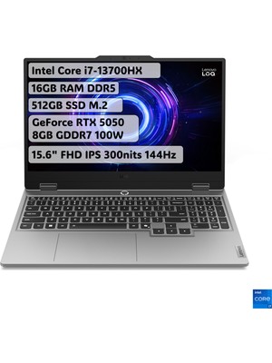 Lenovo LOQ Intel Core i7 13700HX 16GB 512GB SSD RTX5050 Freedos 15.6" Taşınabilir Bilgisayar 83JE00WGTR