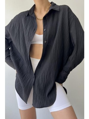 Tarz Cool Cool Kadın Siyah Oversize Gömlek