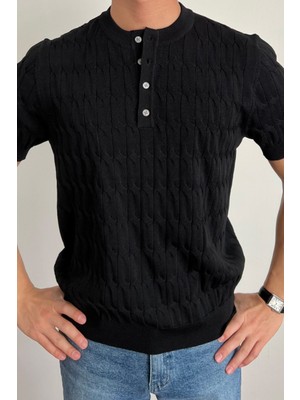 Tarz Cool Erkek Bordo Hakim Yaka Düğmeli Slim Fit Triko T-Shirt