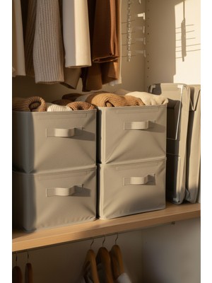 SER&YAT | Raf Düzenleyici 25 cm - Gri Impertex Kumaş | 4 Adet | Çelik Destekli, Katlanabilir Kıyafet Saklama Organizeri