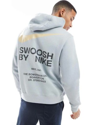 Nike Clup Swoosh Graphic Hoodie Erkek Gri Spor Sweatshrit