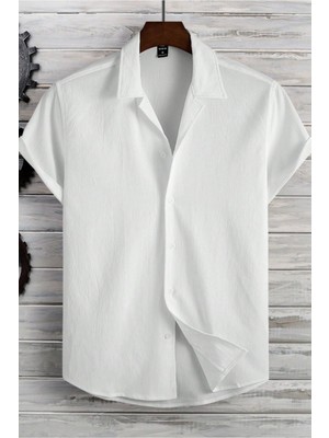 Tarz Cool Bej Yarım Regular Apaş Yaka Kısa Kol Müslin Kumaş Erkek Gömlek