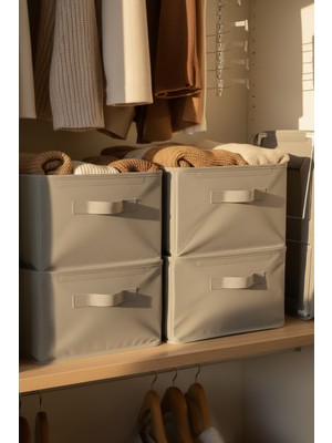 Raf Düzenleyici 30 cm - Gri Impertex Kumaş | 4 Adet | Çelik Destekli, Katlanabilir Kıyafet Saklama Organizeri