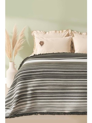 Veloura Haki Çift Kişilik Püsküllü Battaniye