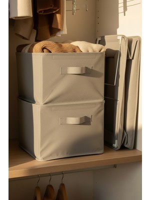 SER&YAT | Raf Düzenleyici 25 cm - Gri Impertex Kumaş | 2 Adet | Çelik Destekli, Katlanabilir Kıyafet Saklama Organizeri