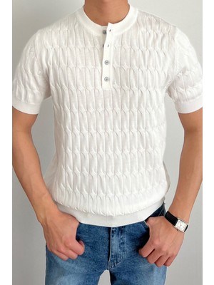 Tarz Cool Erkek Bordo Hakim Yaka Düğmeli Slim Fit Triko T-Shirt