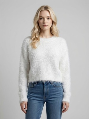 Qoolest Kadın Tüylü Dokulu Basic Triko Kazak