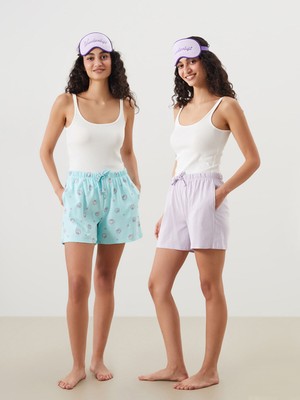 Lc Waikiki Yeni Sezon Beli Lastikli Desenli Kadın Şort Pijama Altı 2'li