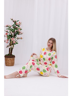 Arvin Pijama Kadın Yumuşak Dokulu Rahat Kalıp Uzun Kollu Örme Pijama Takımı