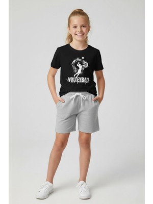 Makiteks Pamuklu Kız Erkek Çocuk Şort Tişört Takım Volleyball 5 6 7 8 9 10 11 12 13 14 Yaş Tshirt Voleybol
