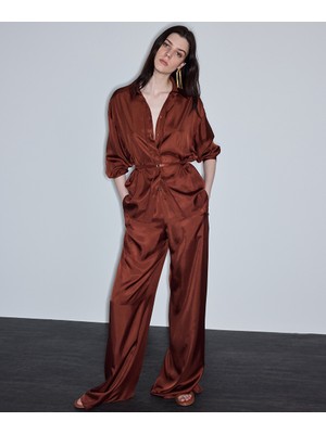 İpekyol Parlak Yüzeyli Kuşaklı Pantolon IS1260003129048