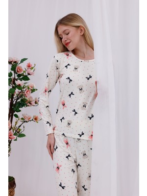 Arvin Pijama Kadın Yumuşak Dokulu Rahat Kalıp Uzun Kollu Örme Pijama Takımı