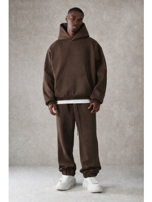 Tarz Cool Erkek Pamuklu Içi Polarlı Kapüşonlu Basic Relaxed Eşofman Takımı