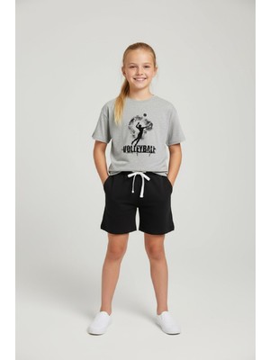 Makiteks Pamuklu Kız Erkek Çocuk Şort Tişört Takım Volleyball 5 6 7 8 9 10 11 12 13 14 Yaş Tshirt Voleybol