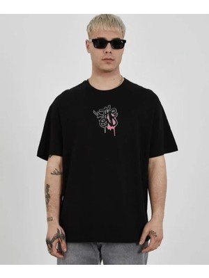 Veralya Unisex Bisiklet Yaka Baskılı Oversize Tshirt