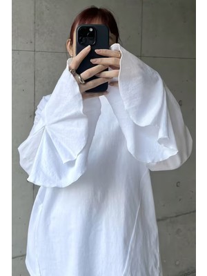 Tarz Cool Kadın Bol Kesim Zil Kollu Oversize Bluz