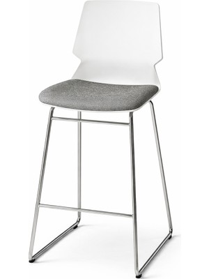 Karma Kumaş Oturumlu Bar Taburesi 80 cm | Krom Metal Ayaklı Modern Bar Sandalyesi | Ev & Mutfak Adası