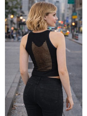 Miorre Ince Askılı File Detaylı Spor Tişört