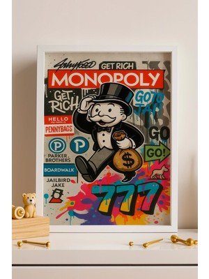 Satürn Design Monopoly Get Rich Çerçeveli Tablo Angel Number 777 Genç Girişimci Yatırımcı Ofisi Dekoru Street Art