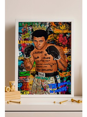 Satürn Design Muhammed Ali Çerçeveli Tablo Never Give Up Graffiti Spor Salonu Fitness Dekoru Street Art