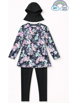 My Kids Wear Kız Çocuk Tesettür Mayo 3’lü Takım (Üst + Tayt + Bone) 12567