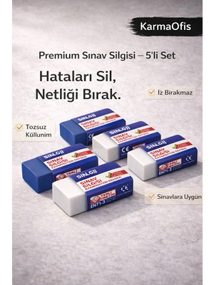 KarmaOfis Premium Sınav Silgisi 5’li Set – Tozsuz, Iz Bırakmayan, Ce Belgeli