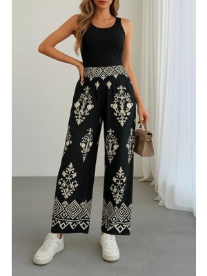 Veralya Kadın Yüksek Bel Desenli Lastikli Süprem Pantolon