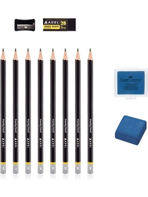 KarmaOfis Eskiz Kalem (Hb, B, 2b, 3b, 4b, 5b, 6b, 8b) ve Lacivert Hamur Silgi