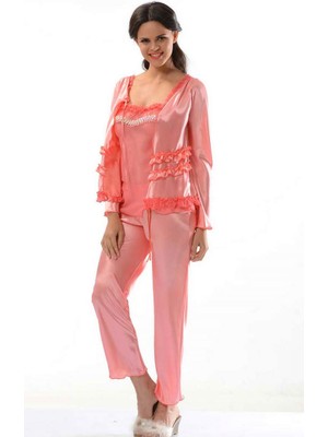 Sistina Storozde Nar Çiçeği Saten Pijama Takımı - 1413 - Beden Xl