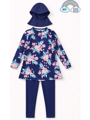 My Kids Wear Kız Çocuk Tesettür Mayo 3’lü Takım (Üst + Tayt + Bone) 12566