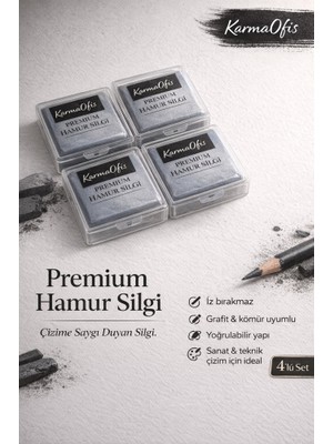 KarmaOfis Premium Hamur Silgi 4’lü Set – Iz Bırakmayan Yoğrulabilir Çizim Silgisi