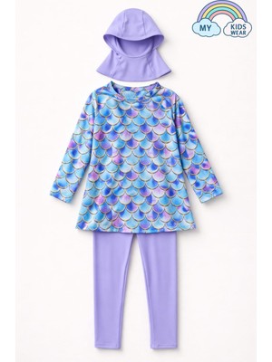 My Kids Wear Kız Çocuk Tesettür Mayo 3’lü Takım (Üst + Tayt + Bone) 12569