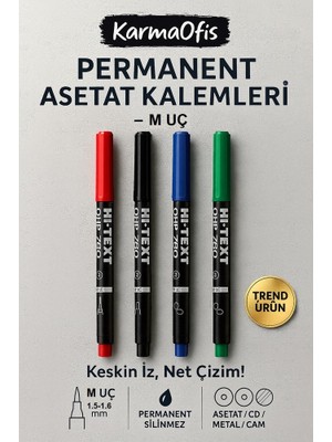 KarmaOfis Permanent Asetat Kalemi 4 Renk M Uç – Cam, Cd, Metal, Plastik Yazı Kalemi