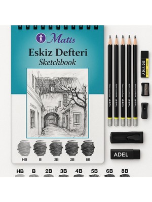 KarmaOfis Eskiz Kalem (Hb, B, 2b, 3b, 4b, 5b, 6b, 8b) ve Defter Seti (A5 90 Gr)