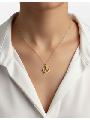 Modahilye 925 Ayar Gümüş Elif Vav Tasarım Altın Kaplama Sarı Kadın Kolye