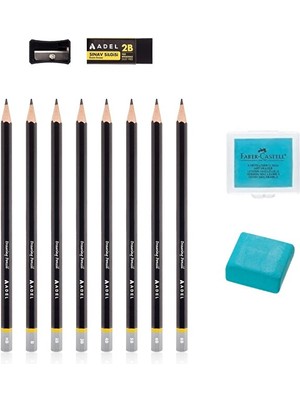 KarmaOfis Eskiz Kalem (Hb, B, 2b, 3b, 4b, 5b, 6b, 8b) ve Turkuaz Hamur Silgi