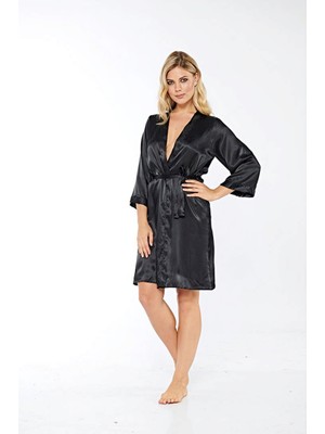Sistina Storozde Siyah Ipek Saten Sabahlık - 14000 - Beden L