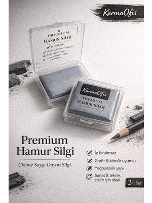 KarmaOfis Premium Hamur Silgi 2’li Set İz Bırakmayan Yoğrulabilir Çizim Silgisi Renk: Gri