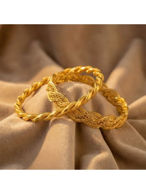 ferizz altın kaplama  ıkili burma bilezik ve ışlemeli örgü bilezik kombin bnd-143