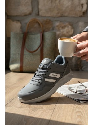 Enoch Erkek Füme Deri ve Tekstil Karışımlı Büyük Numara Spor Ayakkabı (45-50)
