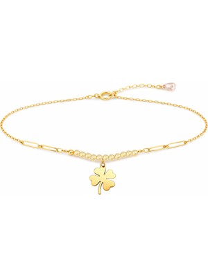 Hakan Mücevherat Dört Yapraklı Yonca Minimal 14 Ayar Altın Bileklik