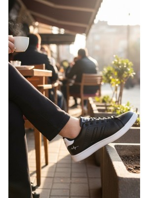 Enoch Erkek Siyah Deri Beyaz Tabanlı Büyük Numara Günlük Spor Ayakkabı (45-50)